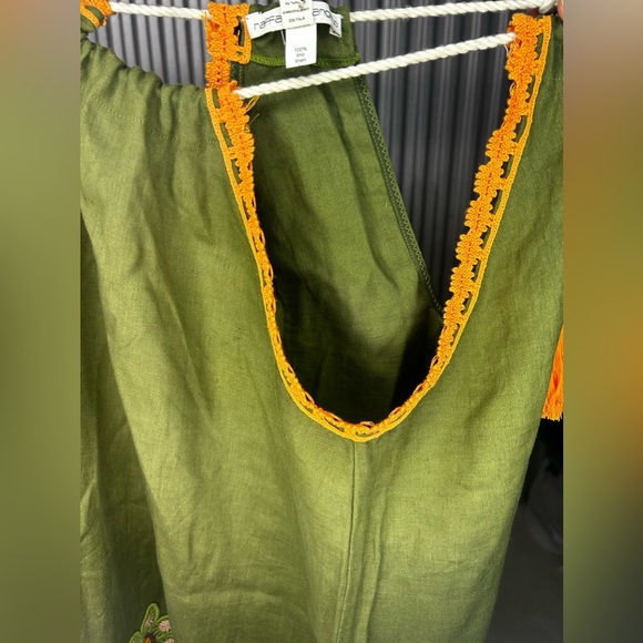 Women’s Raffaela D’Angelo Green Linen Floral Tassel Rope Tunic Dress Size Small - Picture 4 of 7